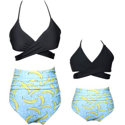 Baby Girls Swimsuits Mommy and Me Swimsuits 2 Pieces Family Matching Swimsuit Black Blue