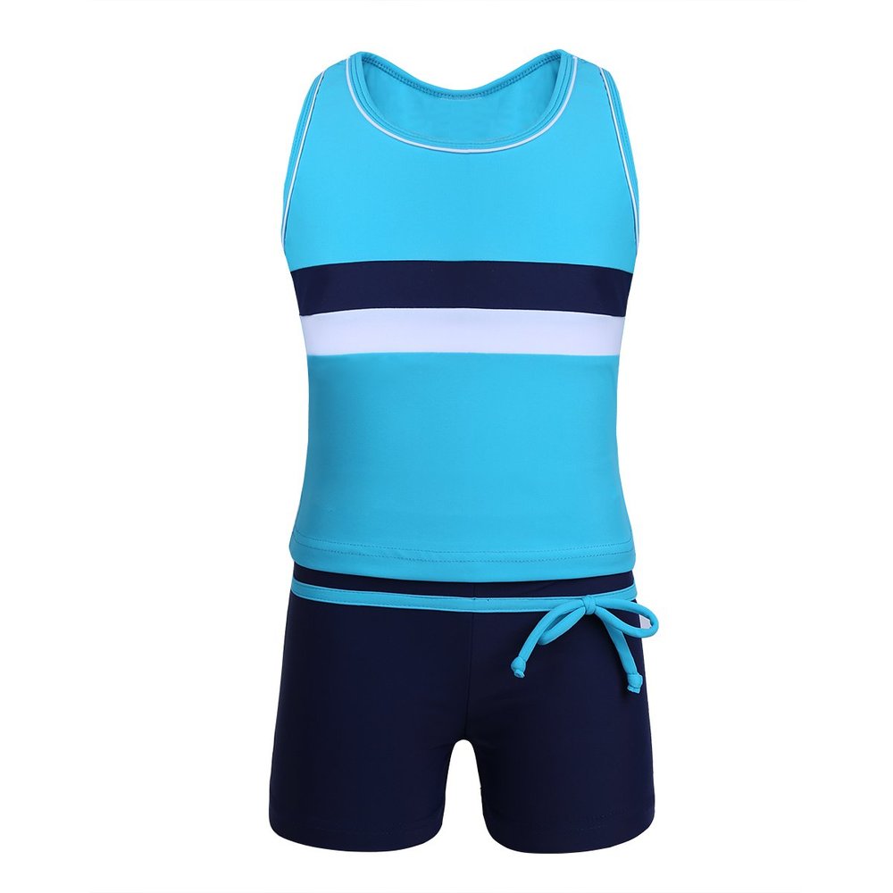 easyforever Girls Kids Tankini Sleeveless Swim Tops with Bottoms Set Gym Workout Swimsuit Swimwear Blue 6