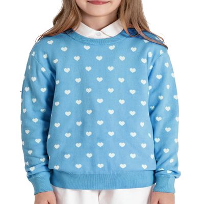 BOBOYOYO Girls Sweaters Cotton Kids Heart Sweater Valentine Holiday Pullover Teen Clothes Crew Neck Knit Top Long Sleeve Light Blue