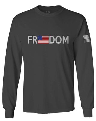 0160. Freedom Military Patriotic Proud American Flag Armour US USA Men's Long Sleeve t Shirt (Characol, Large)