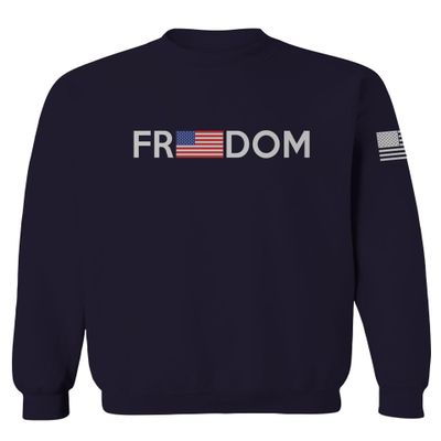 0160. Freedom Military Patriotic Proud American Flag Armour US USA Men's Crewneck Sweatshirt (Navy Large)