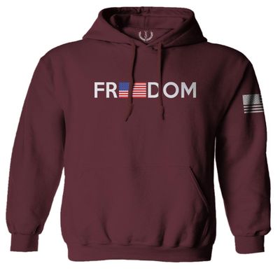 0160. Freedom Military Patriotic Proud American Flag Armour US USA Sweatshirt Pullover Hoodie (Maroon, Small)
