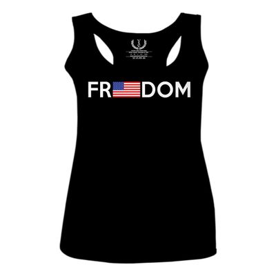 0160. Freedom Military Patriotic Proud American Flag Armour US USA Women's Tank Top Racerback (Black, Large)