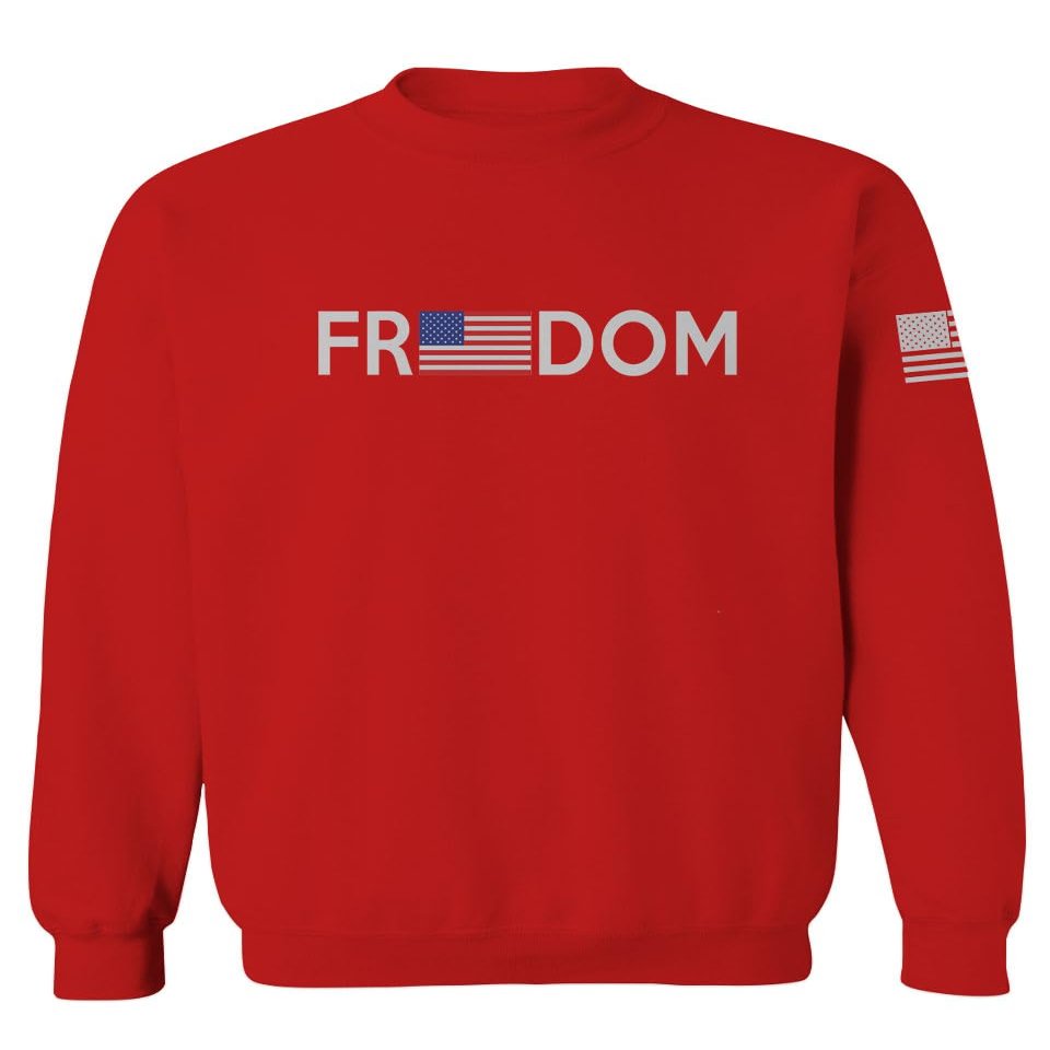 0160. Freedom Military Patriotic Proud American Flag Armour US USA Men's Crewneck Sweatshirt (Red, Medium)