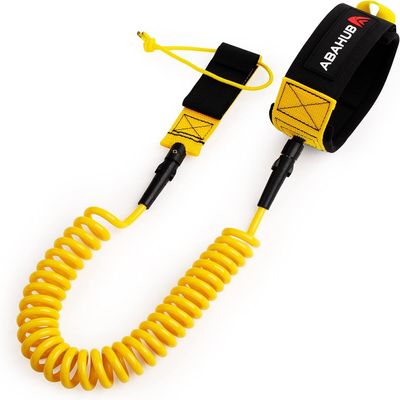 Abahub Premium Coil SUP Leash, 10 ft Yellow Coiled Paddle Board Leashes, 7.2mm Thick Legrope Strap for Longboard Surfboards, Stand-up Paddleboards, iSUP Replacement Leg Rope