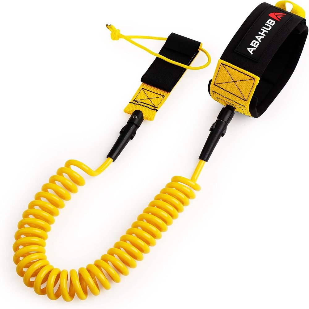 Abahub Premium Coil SUP Leash, 10 ft Yellow Coiled Paddle Board Leashes, 7.2mm Thick Legrope Strap for Longboard Surfboards, Stand-up Paddleboards, iSUP Replacement Leg Rope