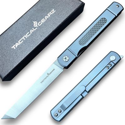 Japanese Style Higonokami Top Flipper Pocket Knife! Solid Titanium Handle! D2 Steel Blade! ncludes Sheath! (Blue Higonokam Top Flipper)