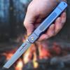 Japanese Style Higonokami Top Flipper Pocket Knife! Solid Titanium Handle! D2 Steel Blade! ncludes Sheath! (Blue Higonokam Top Flipper) view 2