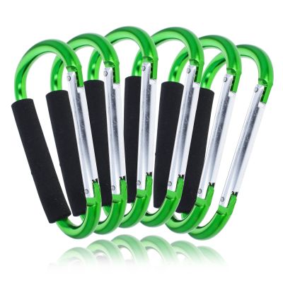 ASR Outdoor 6-Pack Green Jumbo Aluminum Carabiner Hiking Non-Locking Spring Clip Cushion Grip, 6.5 inch