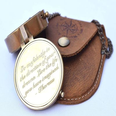 ArtizanStore Go Confidently Quote Engraved Compass with Stamped Leather case, Boy Scout's Gifts, Graduation Day Gifts