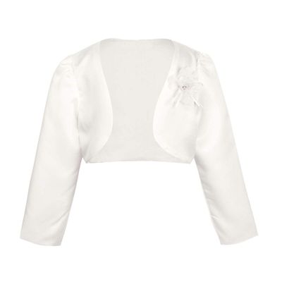 easyforever Kids Basic Long Sleeve Bolero Shrug Short Cardigan Flower Girls Pageant Wedding Party Dress Cover Up Jacket Ivory 8-9