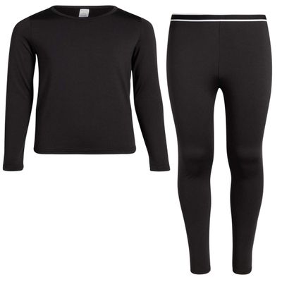 Rene Rofe Girls Thermal Set - 2 Piece Fleece Lined Breathable Top and Long Johns - Thermal Underwear for Girls, Size 2T, Black