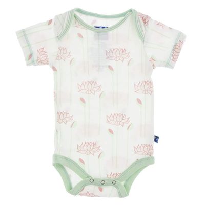 Kickee Pants Print Short Sleeve One Piece Natural Lotus Flower (6-12 Months)