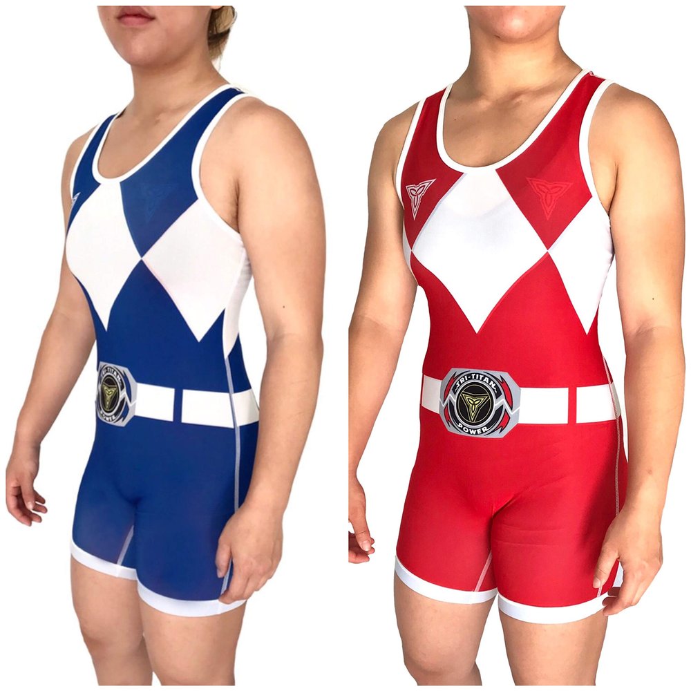 TRI-TITANS Women's Power Reversible Red and Blue Wrestling Singlet - Freestyle Greco Roman Folkstyle (Youth XL: 75lbs-100lbs)