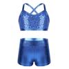 YEAHDOR Big Girls' Kids 2-Pieces Gymnastics Dancing Crop Bra Top with Shorts Set Athletic Sports Outfits Actviewear Light Blue 12-14 view 1