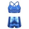 YEAHDOR Big Girls' Kids 2-Pieces Gymnastics Dancing Crop Bra Top with Shorts Set Athletic Sports Outfits Actviewear Light Blue 12-14 view 2