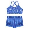 YEAHDOR Big Girls' Kids 2-Pieces Gymnastics Dancing Crop Bra Top with Shorts Set Athletic Sports Outfits Actviewear Light Blue 12-14 view 3