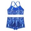 YEAHDOR Big Girls' Kids 2-Pieces Gymnastics Dancing Crop Bra Top with Shorts Set Athletic Sports Outfits Actviewear Light Blue 12-14 view 4