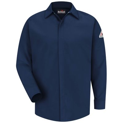 Bulwark Men's Midweight FR Pocketless Concealed-Gripper Work Shirt, Navy, Small