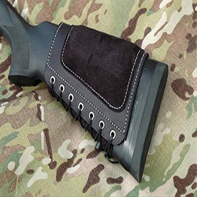 Leather Cartridge Buttstock Shotgun Shell Holder, Hunting Buttstock Ammo Holder Pouch Bag for Rifles, Shotgun Shell Pouch Shell Holder Stock (Black, .45-70)