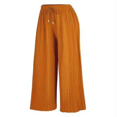 MBJ WB1484 Womens Pleated Wide Leg Palazzo Pants with Drawstring Plus Mustard