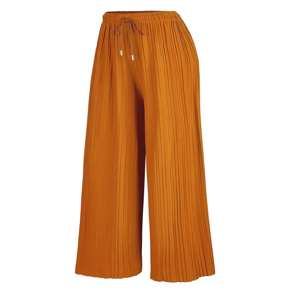 MBJ WB1484 Womens Pleated Wide Leg Palazzo Pants with Drawstring Plus Mustard