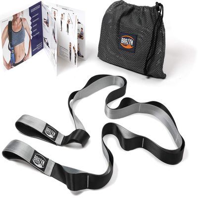Brazyn Mobility Stretching Strap with Neoprene Padded Handles and 10 Loops for Yoga, Pilates and General Fitness (1.5 inches) Gray