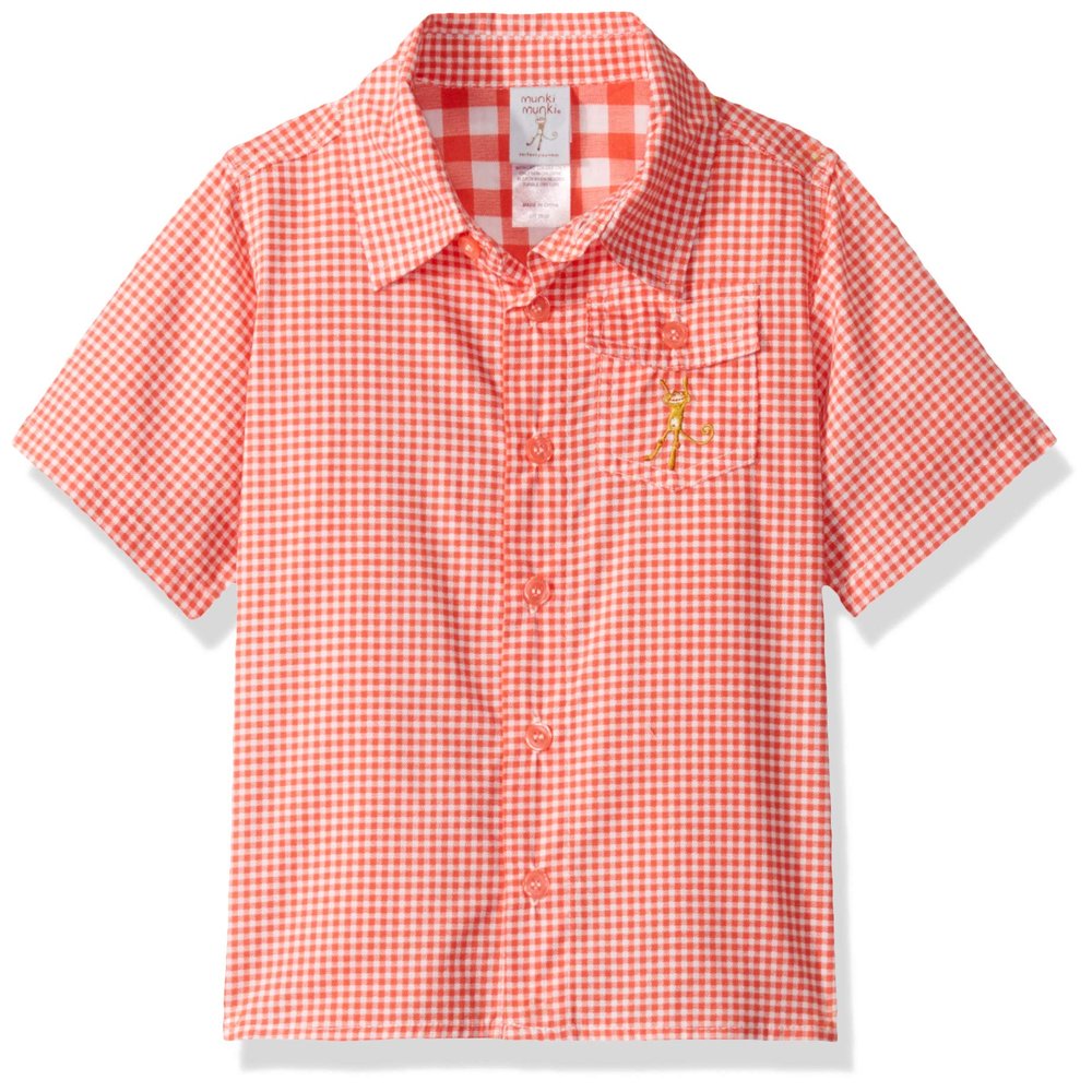 MUNKI MUNKI Girls' Toddler Gingham Camper Shirt, Red & White, 2T/3T