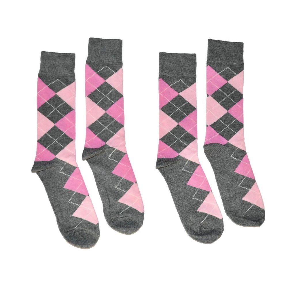 Bop Classy Men's Dress Crew Socks Argyle Pattern 2 Pair Set - Premium Cotton (Charcoal)