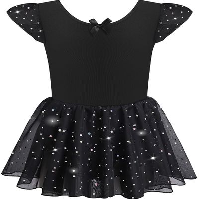DANSHOW Girls Glitter Leotards for Ballet Dance Dress with Tutu Skirt Petal Sleeve(4040-M-06)