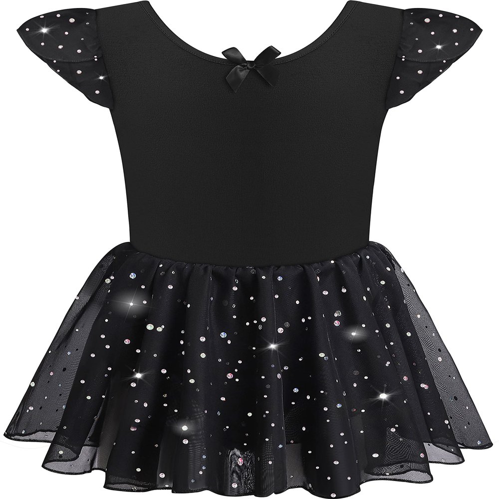 DANSHOW Girls Glitter Leotards for Ballet Dance Dress with Tutu Skirt Petal Sleeve(4040-M-06)