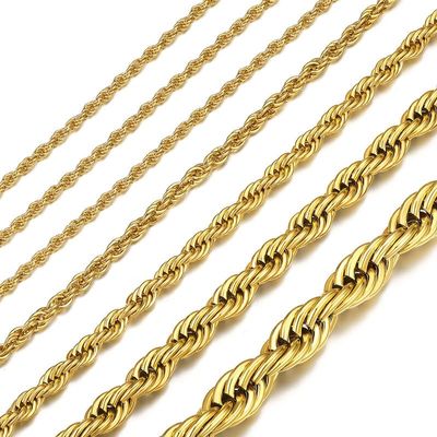 ChainsHouse 3mm 18K Gold Plated Twisted Rope Chain Necklace for Men Women, Hip Hop Jewelry, 18"