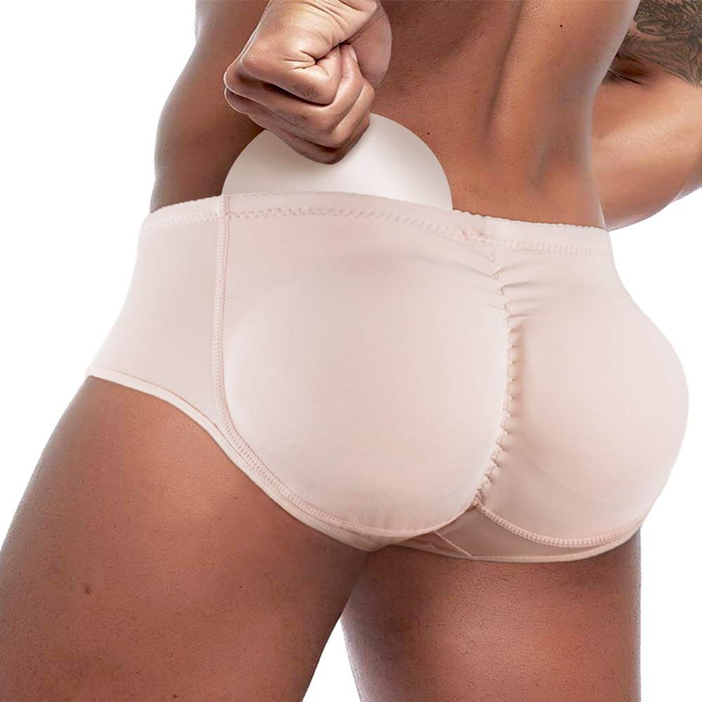 NonEcho Men Padded Brief Shapewear Shorts Butt Booster Underwear Hip-up Body Shaper Boxer Enhancer Beige 4X-Large