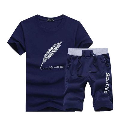 xzbailisha Men's Loose Round Neck T-Shirts & Shorts 2 Piece Outfits Short Sleeve Tracksuit