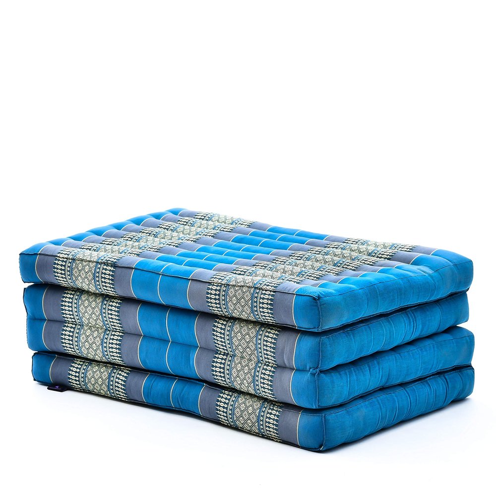 Leewadee Trifold Mattress Standard Comfortable Thai Massage Pad, Foldable Floor Mattress Filled with Kapok, Perfect to Use as a Sleeping Mat 79 x 28 inches, Light Blue