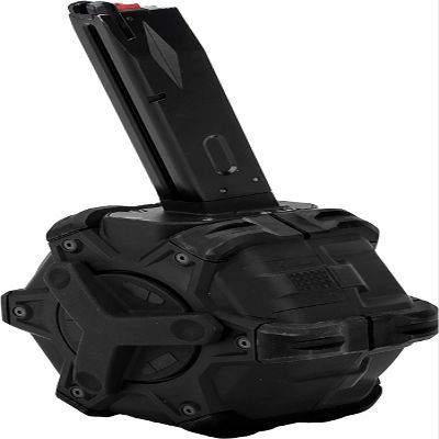 Evike Airsoft - AW Custom Drum Airsoft Mag for Gas Blowback Airsoft Pistols & Rifles (Model: M9 / Black)
