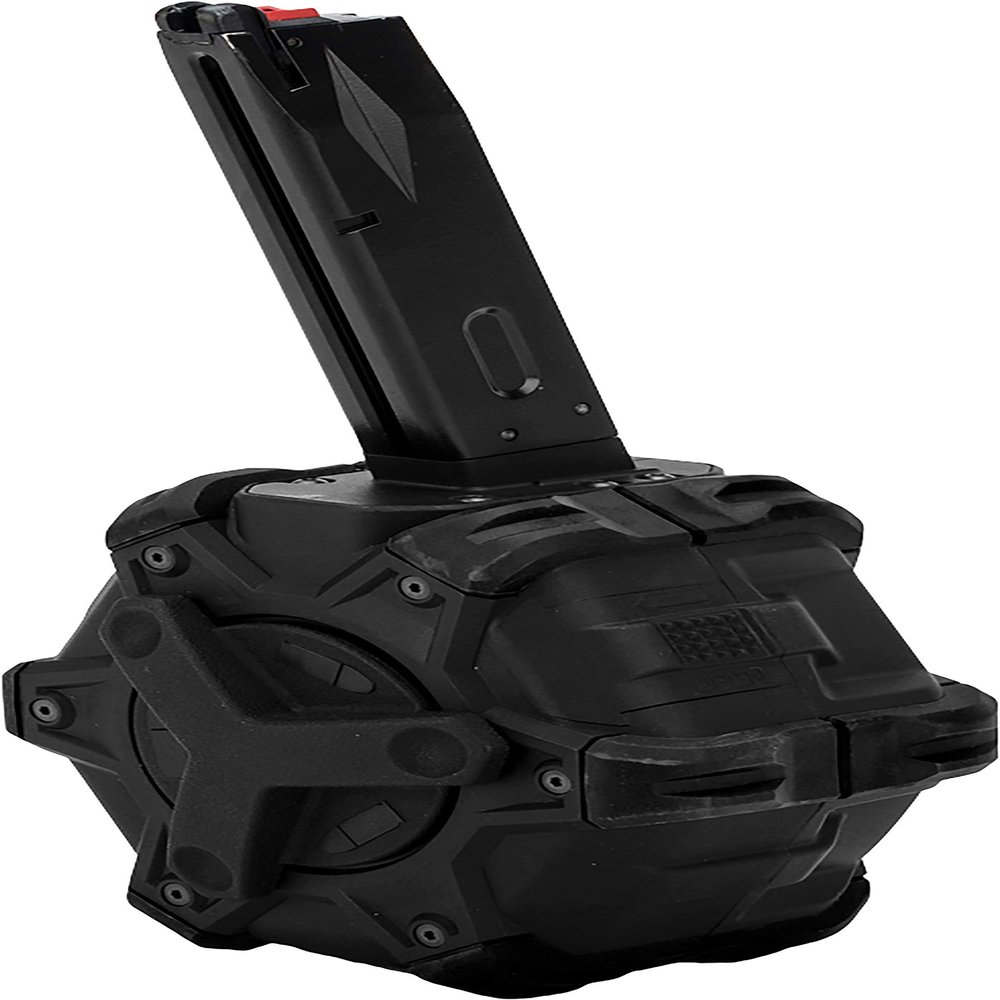 Evike Airsoft - AW Custom Drum Airsoft Mag for Gas Blowback Airsoft Pistols & Rifles (Model: M9 / Black)