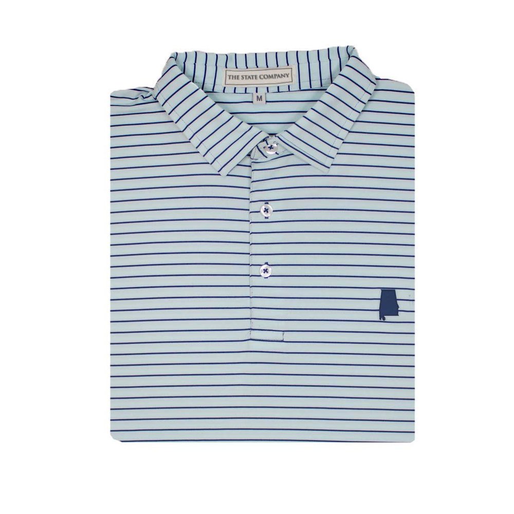 Alabama Co. Mint & Navy Magnolia Stripe Performance Polo - Self Collar