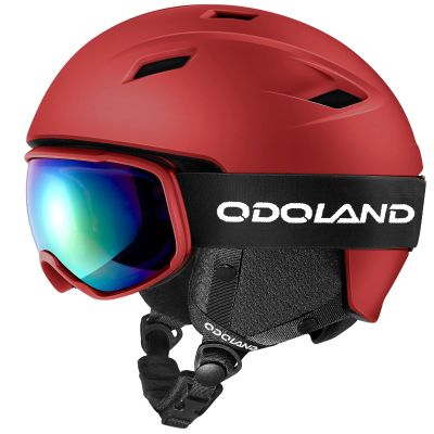 Odoland Ski Helmet and Goggles Set for Adults & Youth, Snowboard Helmet with Goggles - Shockproof Winter Sports Helmet with Protective Shell for Men, Women & Teens, Red, S