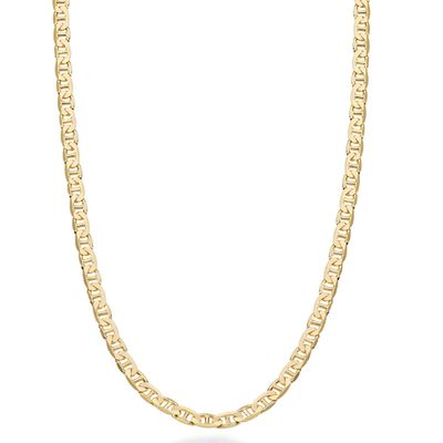 Miabella Gold Plated 925 Sterling Silver Italian 3mm, 4mm, 6mm Flat Mariner Link Chain Necklace for Men Women, Made in Italy (3mm, Length 16 Inches)