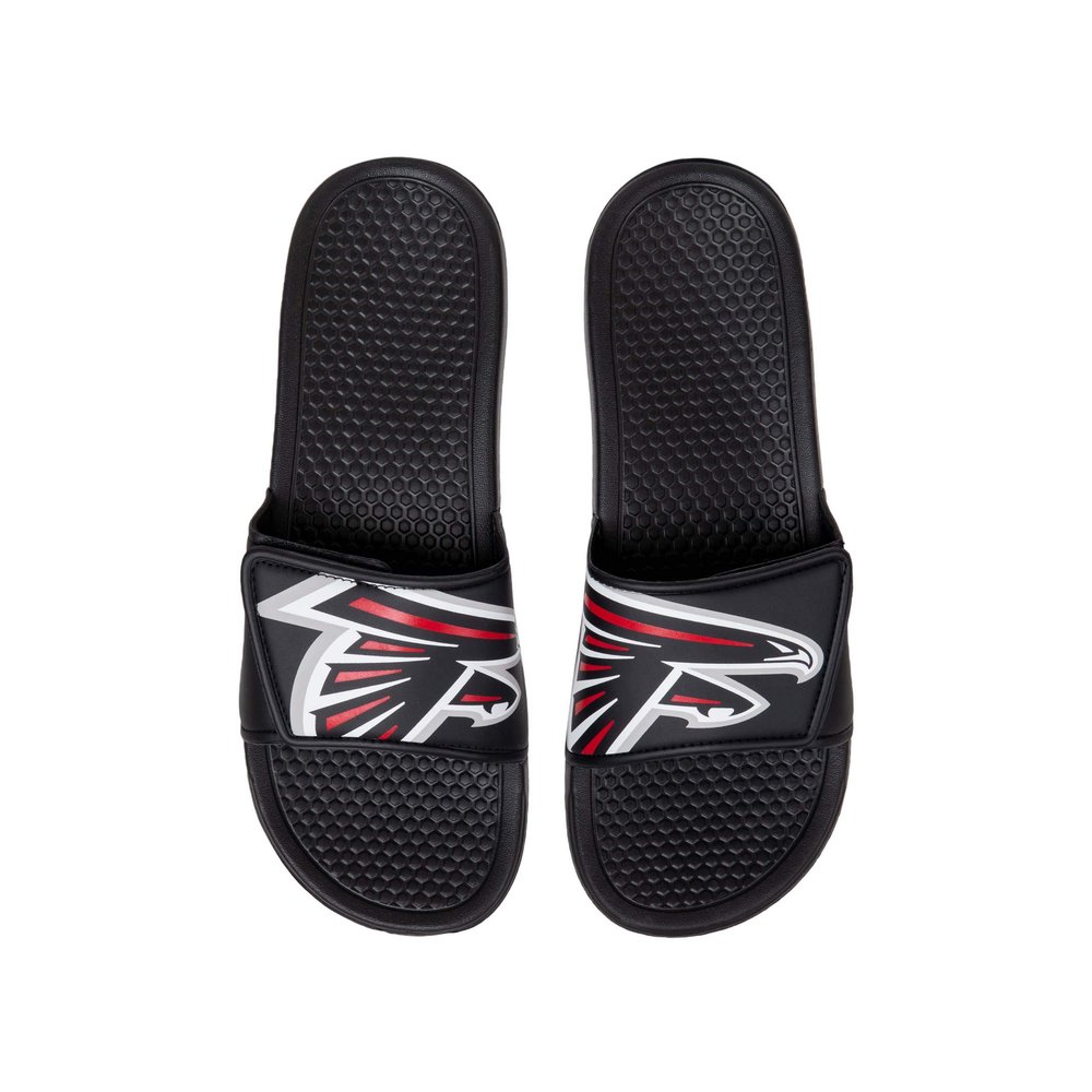 FOCO NFL Atlanta Falcons Mens Cropped Big Logo Shower Sport Flip Flops Sandals SlidesCropped Big Logo Shower Sport Flip Flops Sandals Slides, Big Logo, S - 7/8