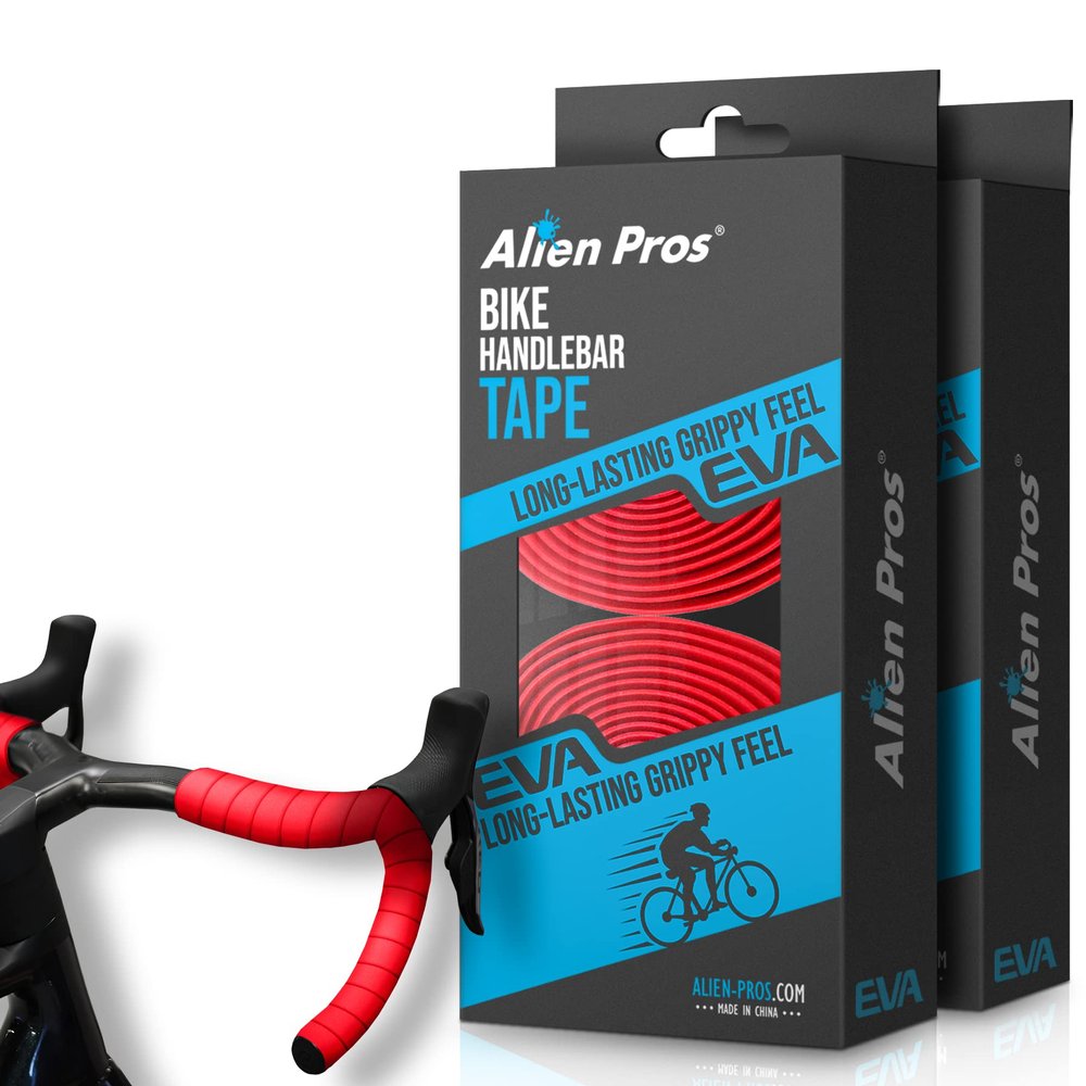 ALIEN PROS Bike Handlebar Tape EVA (Set of 4) Red - Enhance Your Bike Grip with These Bicycle Handle bar Tape - Wrap Your Bike for an Awesome Comfortable Ride (Set of 4, Red)