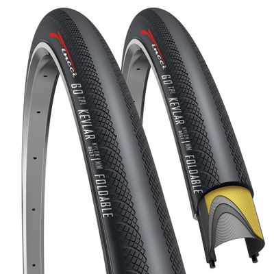 Fincci Pair 700x28c Foldable Tires, 60 TPI, 1mm Antipuncture Protection, Tough Nylon and Rubber Compound, Road Bike Tires for Racing Touring - Pack of 2