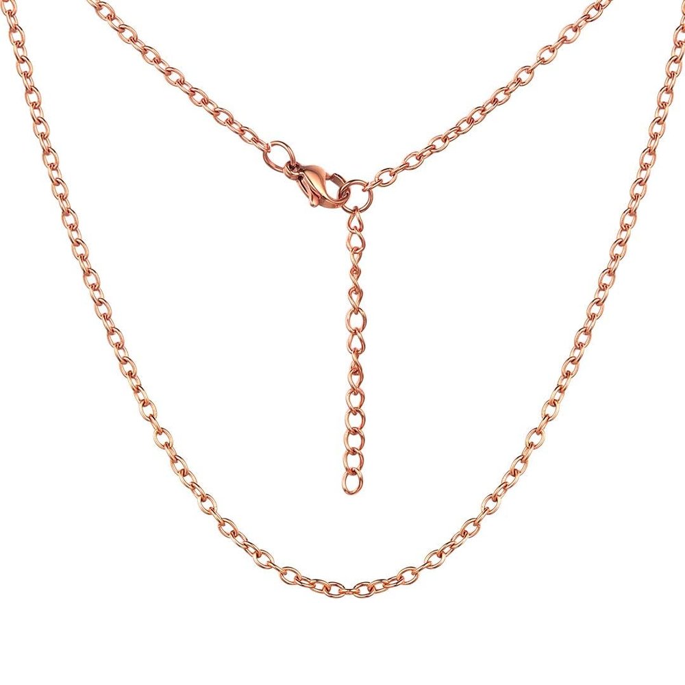 Dainty Cable O Chain for Women Rose Gold Plated 2mm Mens Rolo Chain Necklace, 30"