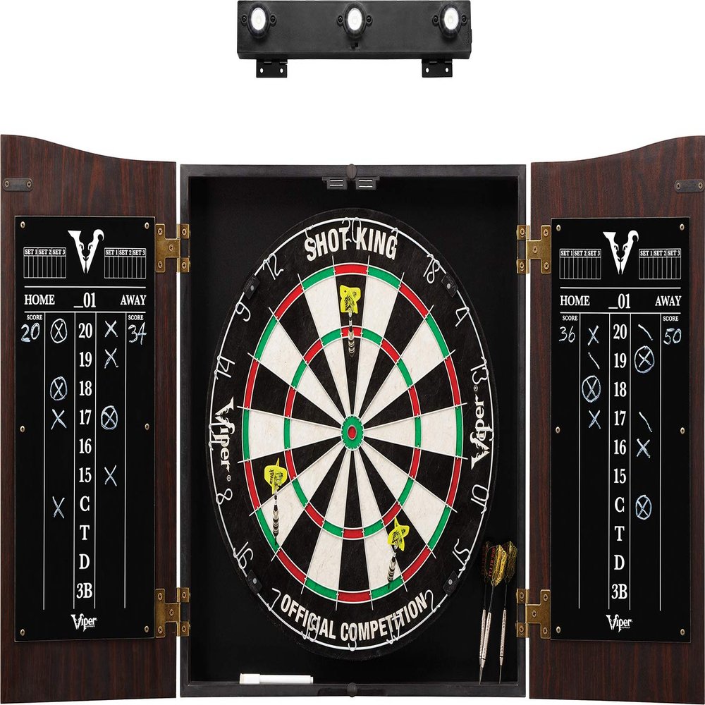 Viper Vault Cabinet with Shot King Sisal Dartboard & Shadow Buster Dartboard Lights
