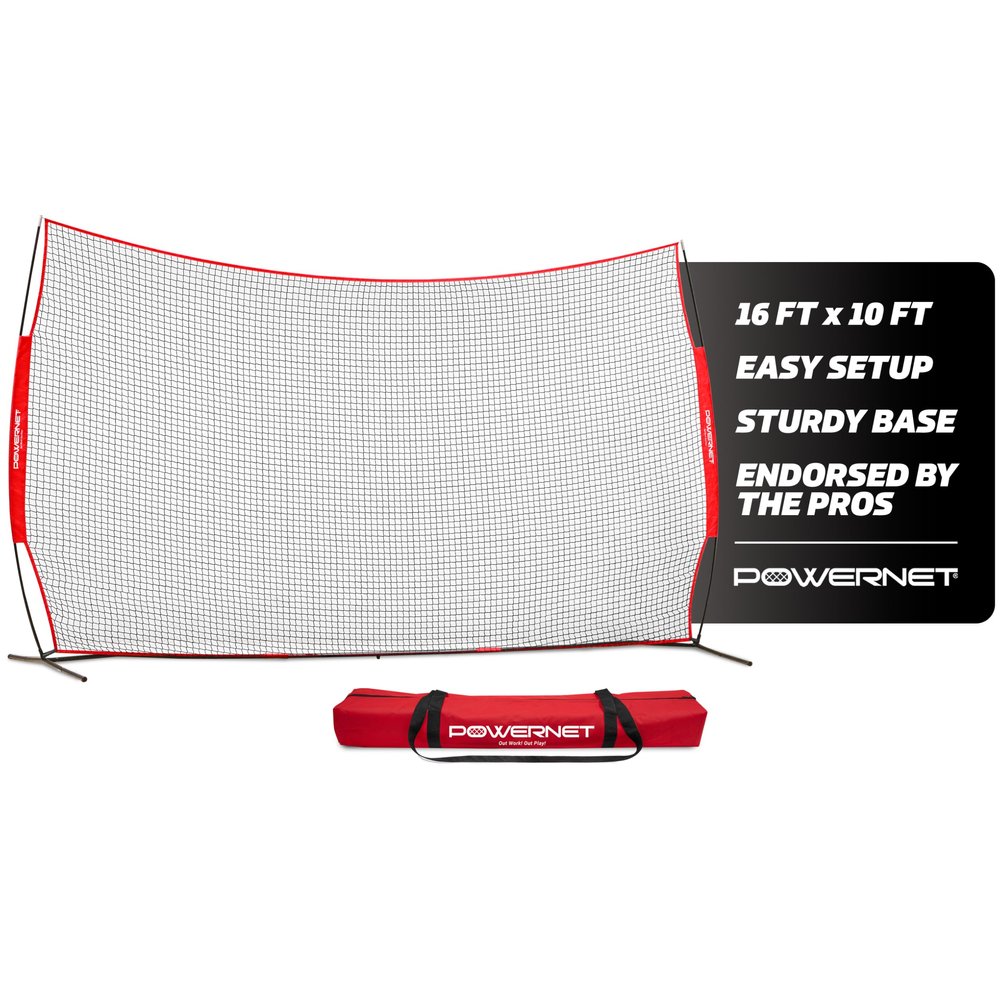 PowerNet Portable Sports Rebounder - Basketball, Volleyball, Soccer, Baseball, Softball and Lacrosse, Backyard & Garage Backstop, Indoor Outdoor Safety Net for Protection (16 x 10 FT, Red)