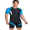 Short Sleeve One Piece Swimwear Swimsuit, New Blue Black-men, Asian 2XL = US XL view 1