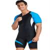Short Sleeve One Piece Swimwear Swimsuit, New Blue Black-men, Asian 2XL = US XL view 2