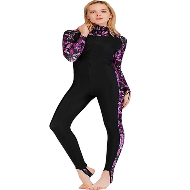 Cokarsey Women's Long Swimsuit One Piece Long Sleeve Sun Protection Rash Guard with Hood