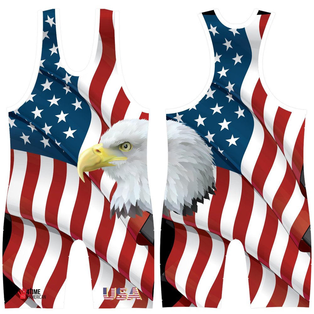4 Time All American Sublimated Wrestling Singlet  Stitched & Durable Mens Singlet  Singlet for Wrestling, MMA & Powerlifting Wrestling Singlet Youth Boys (USA White, XS 71-90 lbs.)
